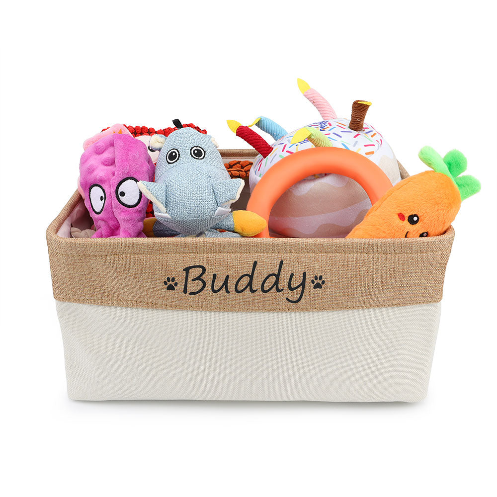 White Personalized Dog Toy Basket - Customizable - Free Shipping - Romapets Boutique - Dog Toy box