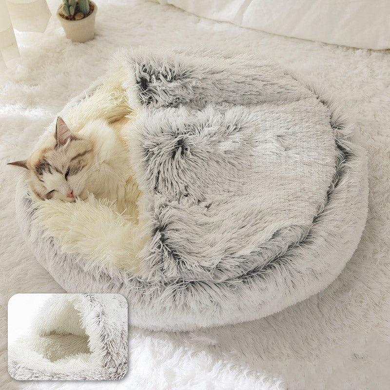 Gray plush deep sleep cat bed - Cat bed - Cat House - Free Shipping - Soft - Comfort